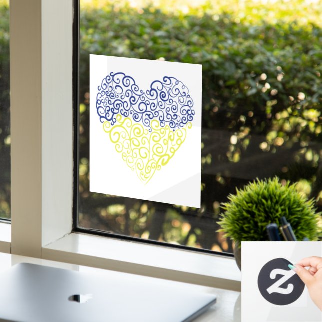 Spiral Wirbel mehandi Herz Ukrainische Flaggenfarb Fensteraufkleber (Büro)