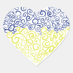 Spiral Wirbel mehandi Herz Ukrainische Flaggenfarb Herz-Aufkleber