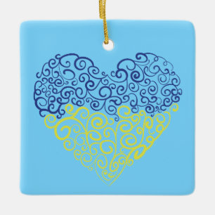 Spiral Wirbel mehandi Herz Ukrainische Flaggenfarb Keramikornament