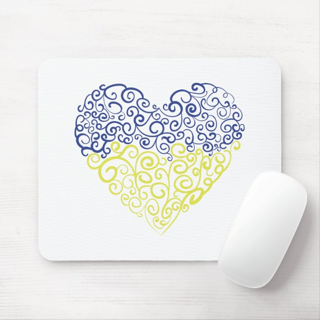 Spiral Wirbel mehandi Herz Ukrainische Flaggenfarb Mousepad (Mit Mouse)