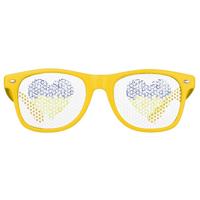 Spiral Wirbel mehandi Herz Ukrainische Flaggenfarb Partybrille (Vorderseite)