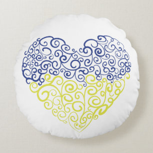 Spiral Wirbel mehandi Herz Ukrainische Flaggenfarb Rundes Kissen