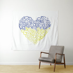 Spiral Wirbel mehandi Herz Ukrainische Flaggenfarb Wandteppich