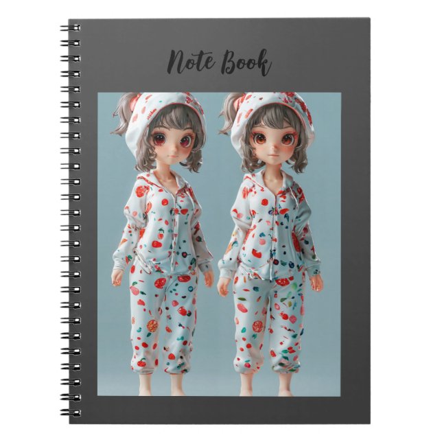 Spiral zwei Hübsche Cartoon-Girls Notebook Notizblock (Vorderseite)