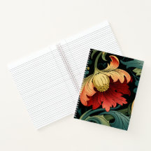 Spiralblock - Art Nouveau Rotes Blumenmuster
