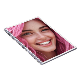 Spiralblock mit lächelnder Frau mit rosa Haaren Notizblock