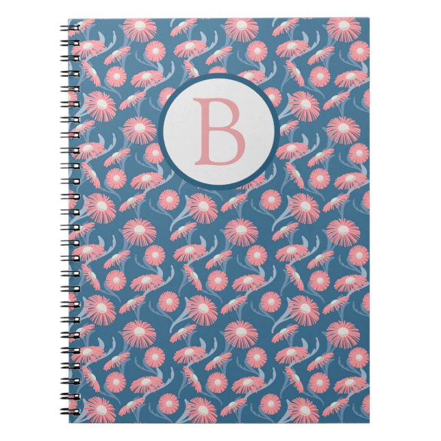 Spiralblock mit Monogramm Hübsche rosa Blumen Notizblock (Vorderseite)