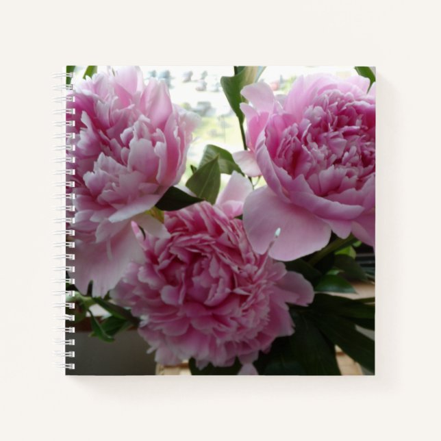 Spiralblock mit rosa Pfingstrosen Notizbuch (Vorderseite)