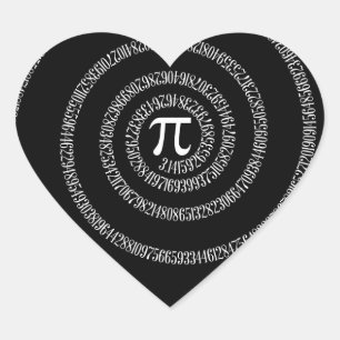 Spirale für Pi-Typografie auf schwarz Herz-Aufkleber