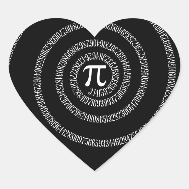 Spirale für Pi-Typografie auf schwarz Herz-Aufkleber (Vorderseite)