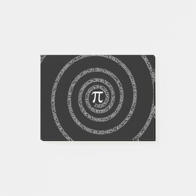 Spirale für Pi-Zahlen auf schwarz Post-it Klebezettel (Vorderseite)
