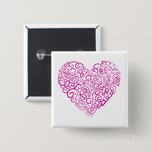 Spirale Handschrift rosa Herz für Valentinstag Button