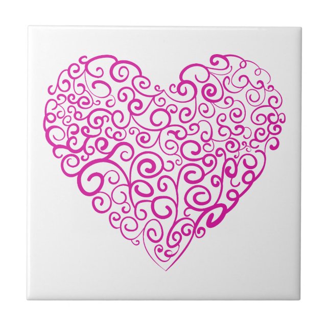 Spirale Handschrift rosa Herz für Valentinstag Fliese (Vorderseite)