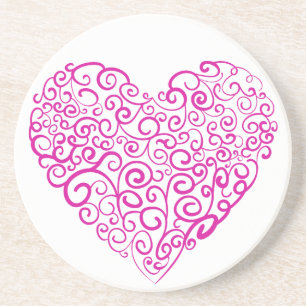 Spirale Handschrift rosa Herz für Valentinstag Getränkeuntersetzer