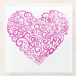 Spirale Handschrift rosa Herz für Valentinstag Glasuntersetzer