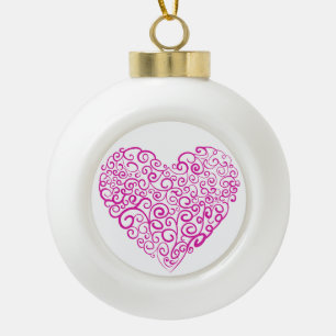 Spirale Handschrift rosa Herz für Valentinstag Keramik Kugel-Ornament