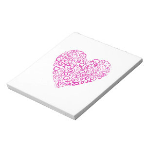 Spirale Handschrift rosa Herz für Valentinstag Notizblock