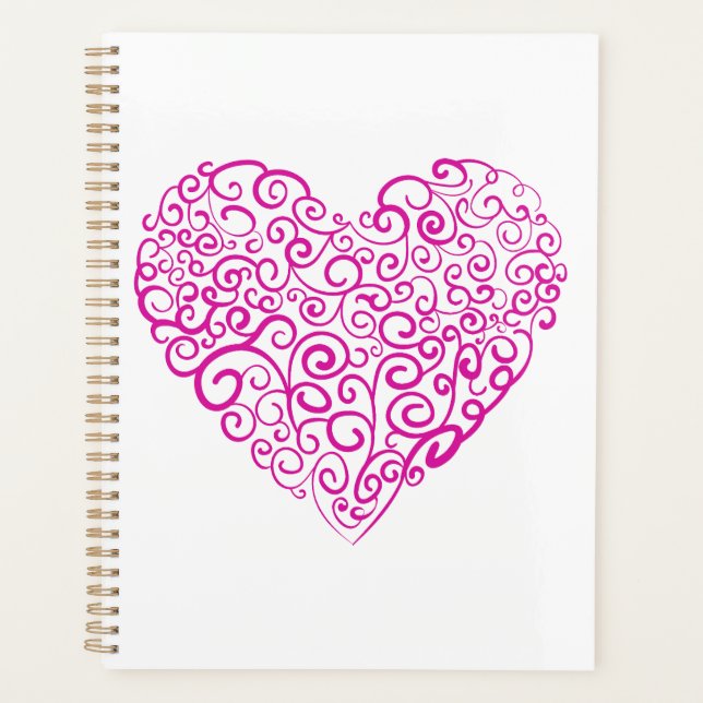 Spirale Handschrift rosa Herz für Valentinstag Planer (Vorderseite)