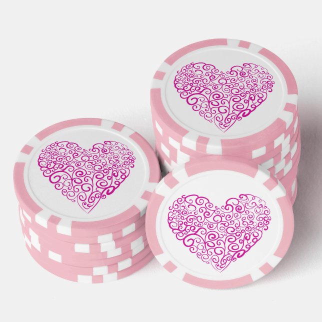 Spirale Handschrift rosa Herz für Valentinstag Pokerchips (Stapel)