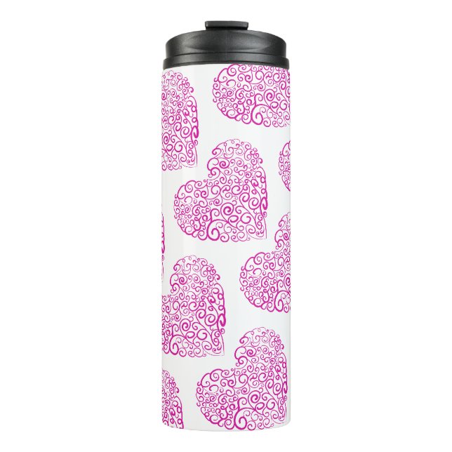 Spirale Handschrift rosa Herz für Valentinstag Thermosbecher (Vorderseite)