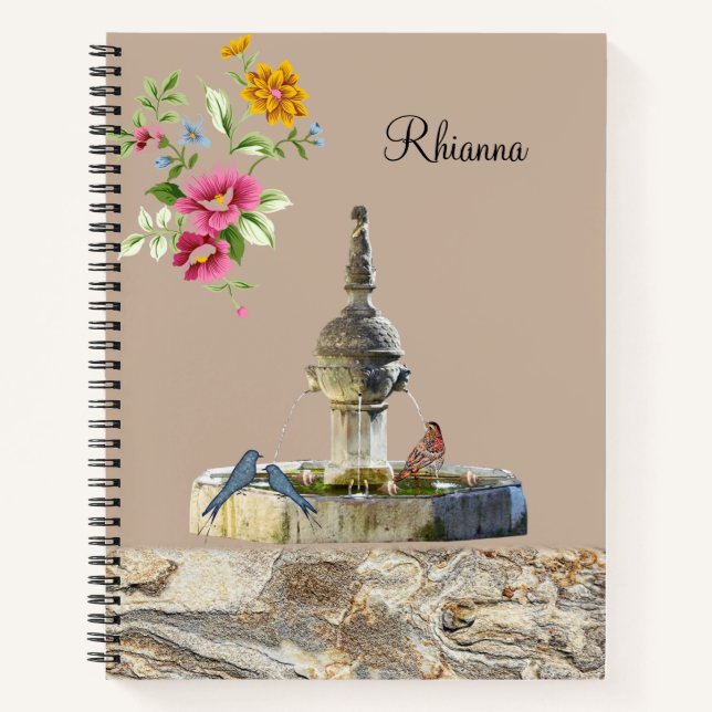Spirale Notebook Birds Fountain Blume Notizbuch (Vorderseite)
