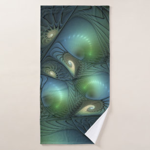Spiralen Aquamarin Beige Grün Abstraktes Fraktal K Badehandtuch