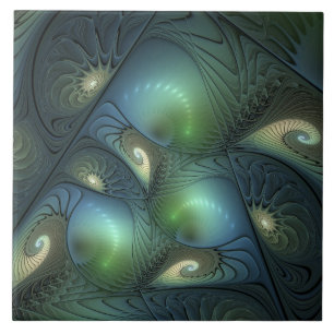 Spiralen Aquamarin Beige Grün Abstraktes Fraktal K Fliese