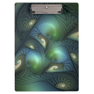 Spiralen Aquamarin Beige Grün Abstraktes Fraktal K Klemmbrett