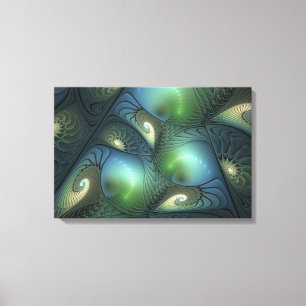 Spiralen Aquamarin Beige Grün Abstraktes Fraktal K Leinwanddruck