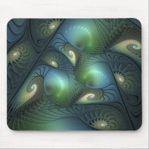 Spiralen Aquamarin Beige Grün Abstraktes Fraktal K Mousepad