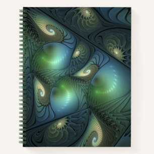 Spiralen Aquamarin Beige Grün Abstraktes Fraktal K Notizbuch