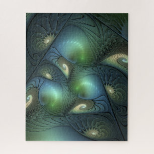 Spiralen Aquamarin Beige Grün Abstraktes Fraktal K Puzzle