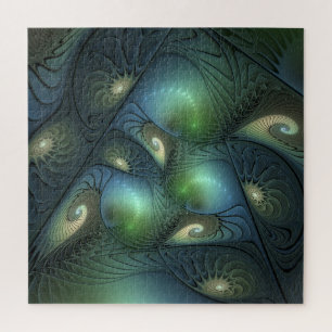 Spiralen Aquamarin Beige Grün Abstraktes Fraktal K Puzzle