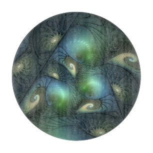 Spiralen Aquamarin Beige Grün Abstraktes Fraktal K Schneidebrett