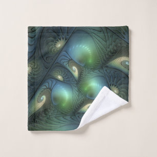 Spiralen Aquamarin Beige Grün Abstraktes Fraktal K Waschlappen