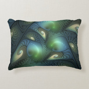 Spiralen Aquamarin Beige Grün Abstraktes Fraktal K Zierkissen