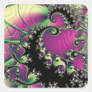 Spiralen aus lila und schwarzem Fraktal Quadratischer Aufkleber