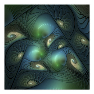 Spiralen Beige Grün Türkis Abstrakte Fraktal Kunst Poster
