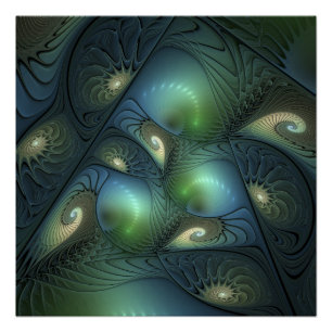 Spiralen Beige Grün Türkis Abstrakte Fraktal Kunst Poster