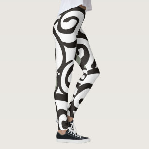 Spiralen-Muster-Schwarzes u. Weiß + Ihr backgr. Leggings