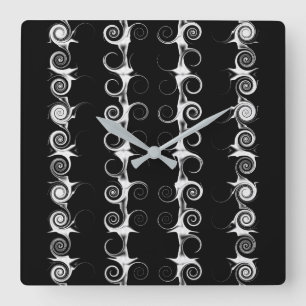 Spiralen und Wirbel Schwarz-Weiß-Muster Quadratische Wanduhr