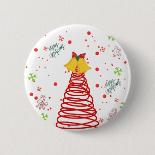 Spiraler Weihnachtsbaum und Glocken Design Button