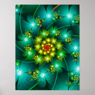 Spiralförmige türkisfarbene Blume Poster