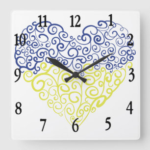 Spiralförmige Wirbel-Mehndi-Herz in ukrainischen F Quadratische Wanduhr