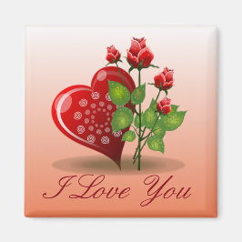 Spiralherz und Rote Rose Magnet