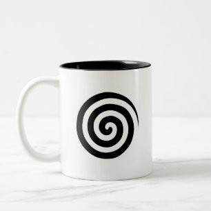 Spiralkreise des Herzens und des Wirbels in Schwar Zweifarbige Tasse