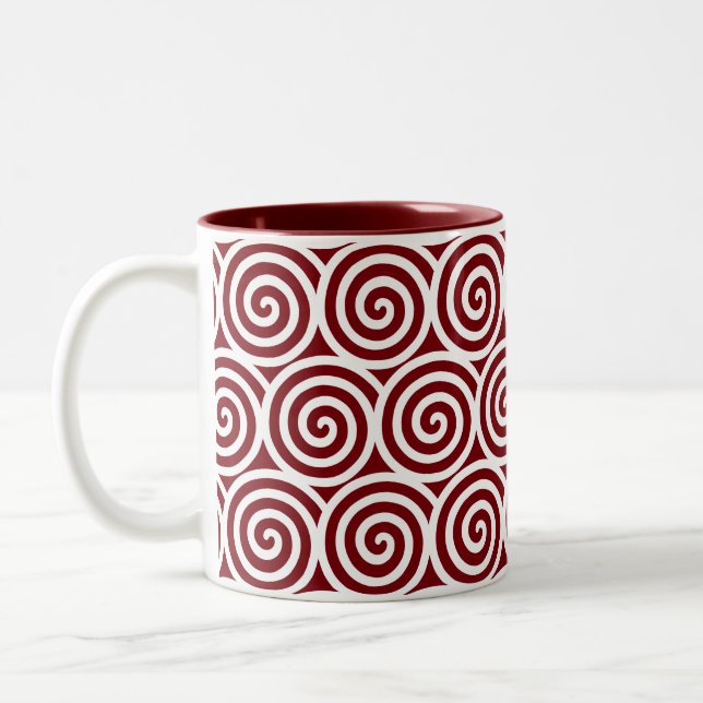 Spiralkreise drehen auf Maroon & Weiß Zweifarbige Tasse (Links)
