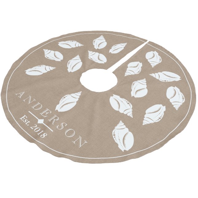 Spiralküste Seashell & Imitate Burlap | Benutzerde Polyester Weihnachtsbaumdecke (Schrägansicht)