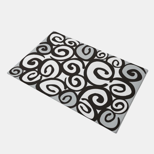 Spiralmuster Schwarz & Weiß + Ihre Ideen Fußmatte (Schrägansicht)