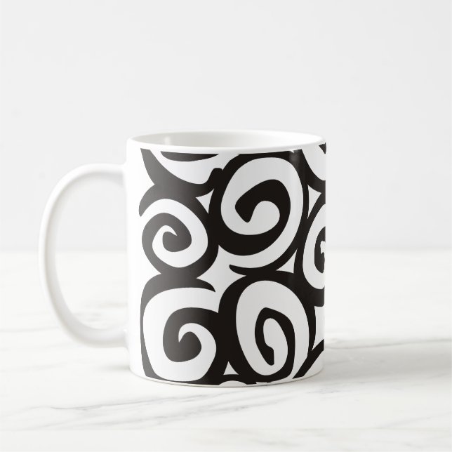 Spiralmuster Schwarz & Weiß + Ihre Ideen Tasse (Links)